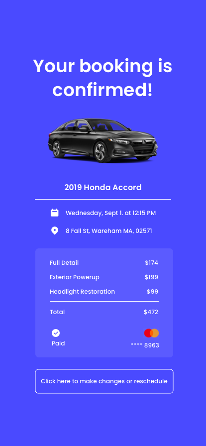 Happydetailer booking confirmation email