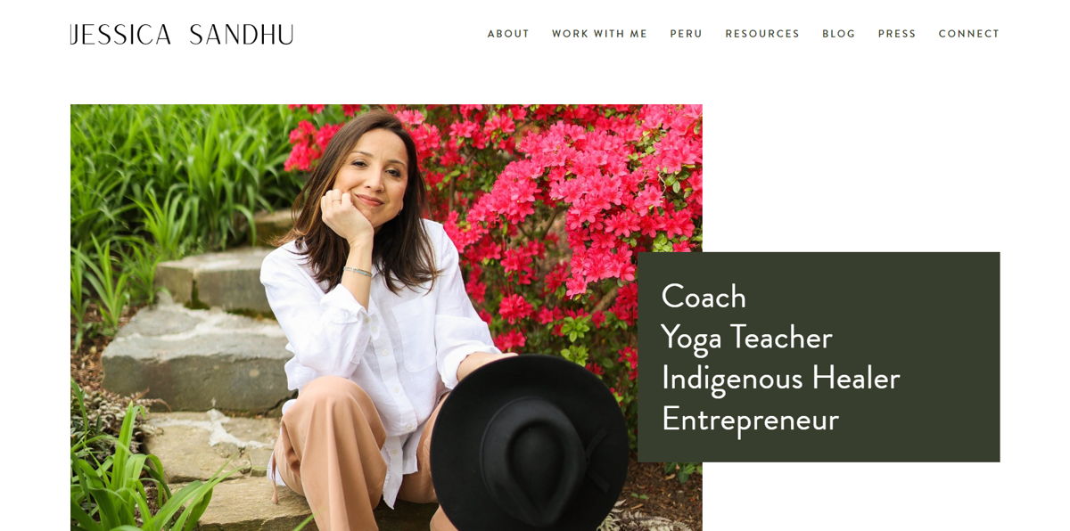Screenshot of Jessica Sandhu, from the squarespace fitness websites collection.