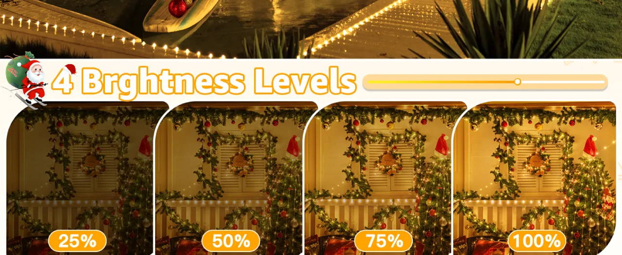 Features of Ollny's 800 leds clear cable cool white string lights - desktop size