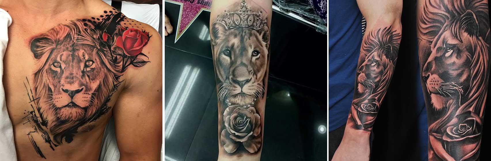 Tatouages Lion Fleur Rose Art