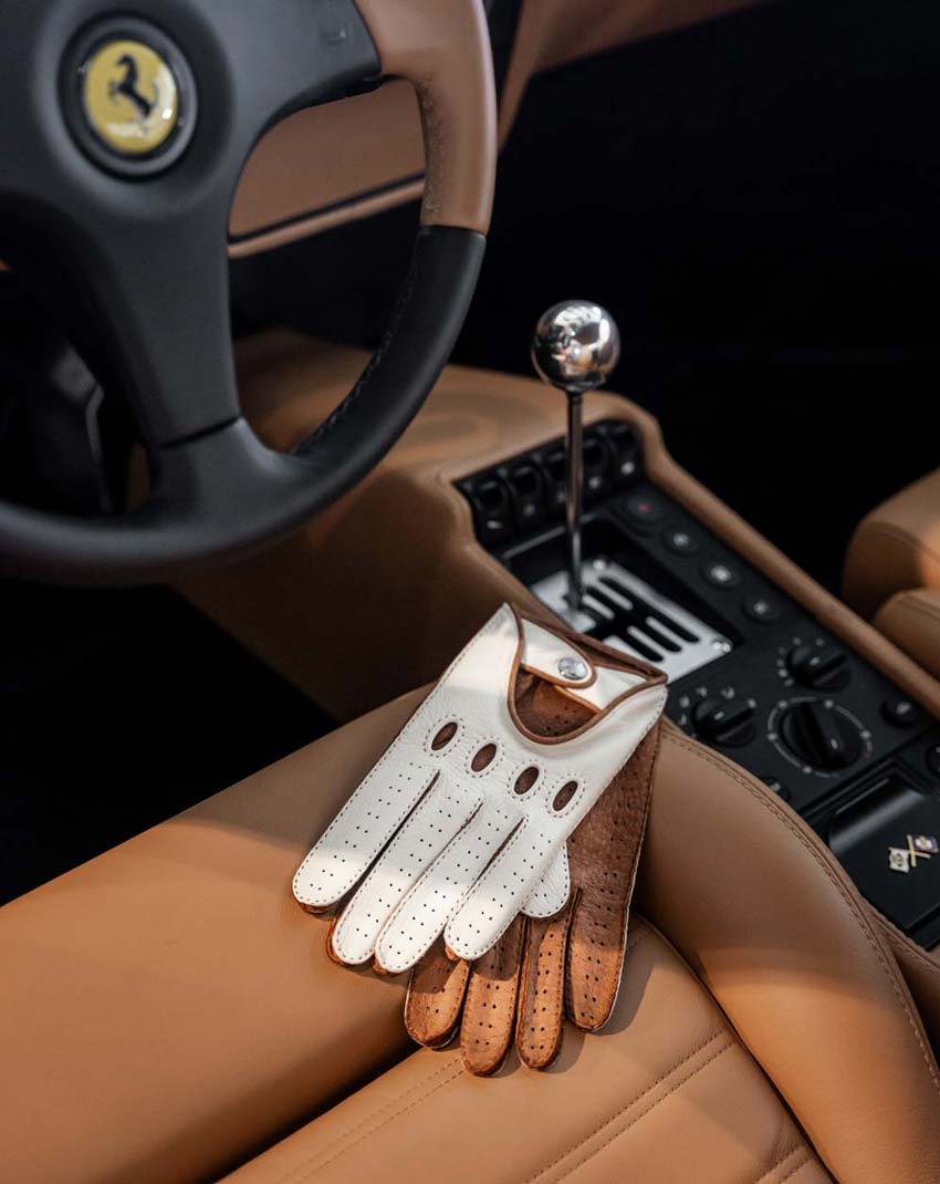 white brown ferrari leather driving gloves