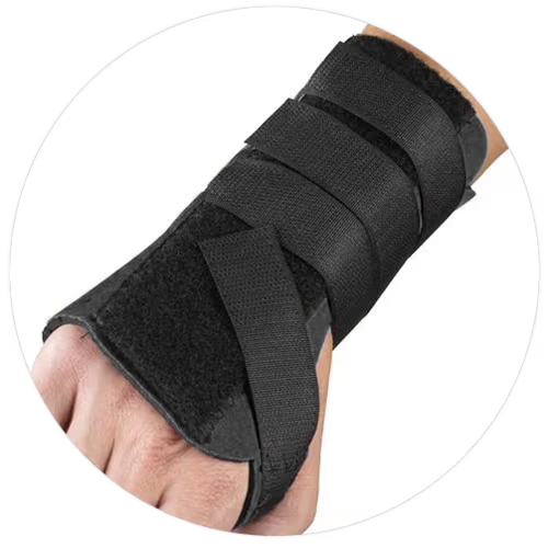 Strap wrapping around wrist splint
