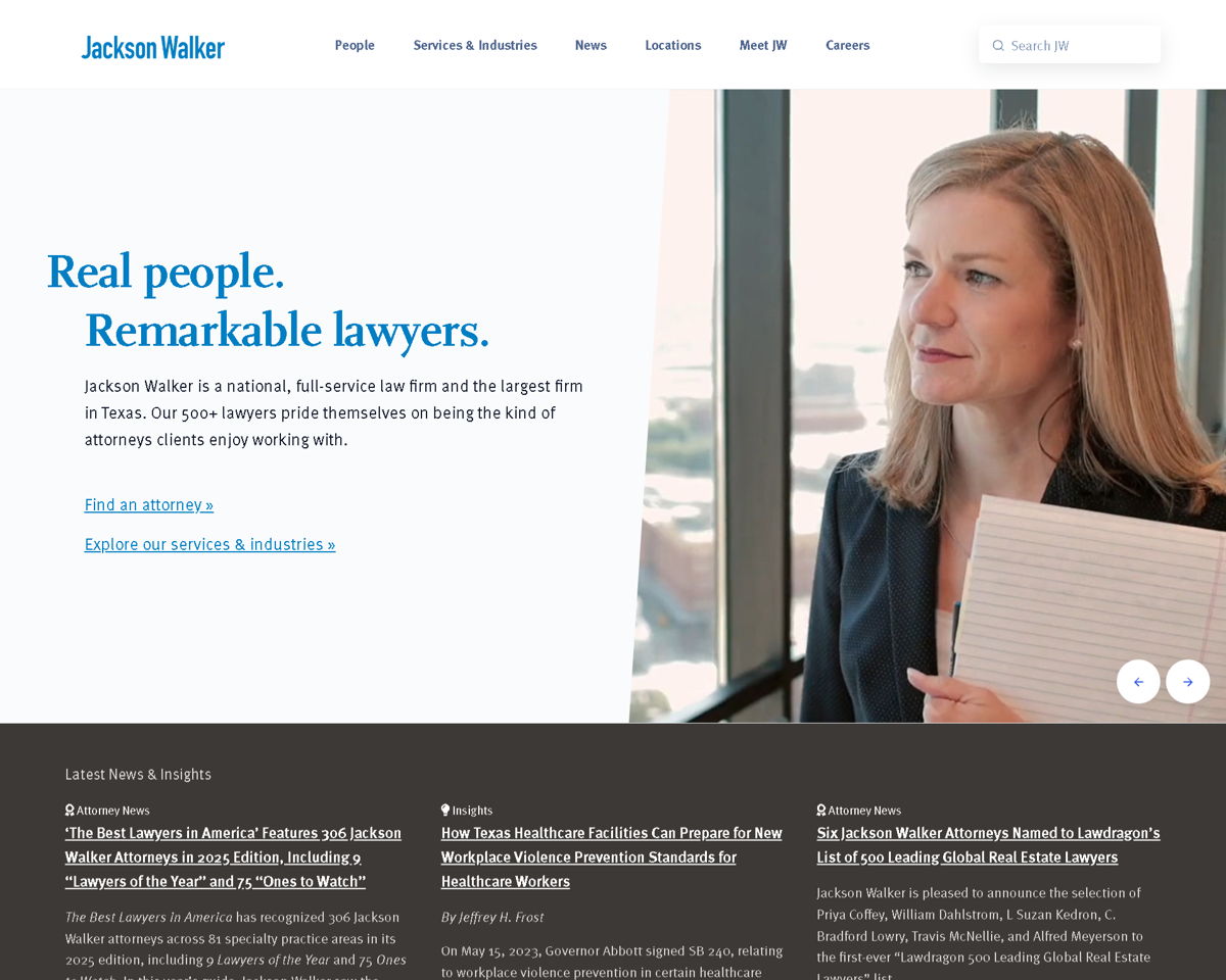 Screenshot of Jackson Walker LLP, from the law firm websites collection.