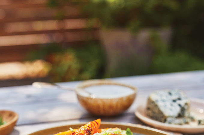 Buffalo Tofu Steaks with Grilled Carrot Salad