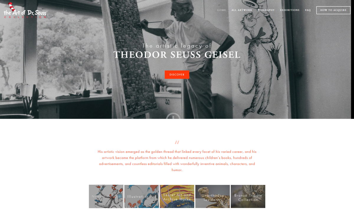 Screenshot of The Art of Dr. Seuss, from the squarespace artist websites collection.