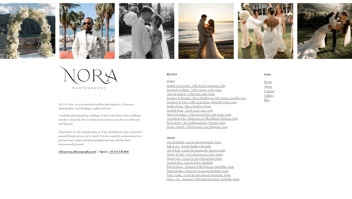 Screenshot of Nora Photography, from the website footer designs collection.