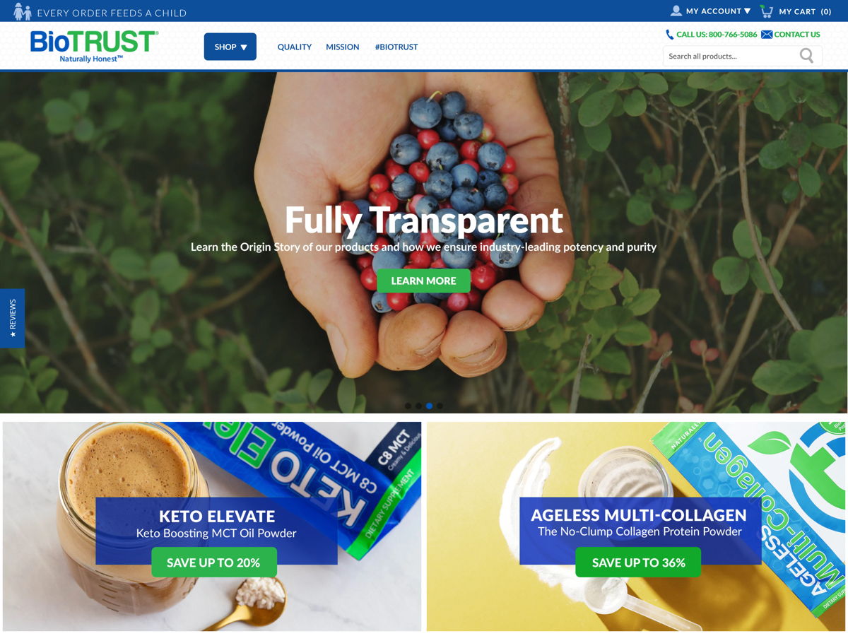 Screenshot of Biotrust, from the food websites collection.