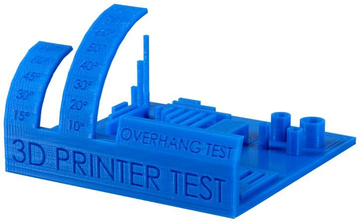 3D printed stress test model in blue filament printed on Dremel 3D45 printer