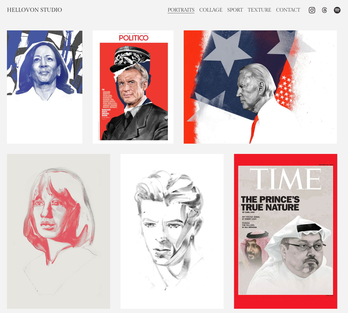 Screenshot of HelloVon Studio, from the illustrator portfolios collection.