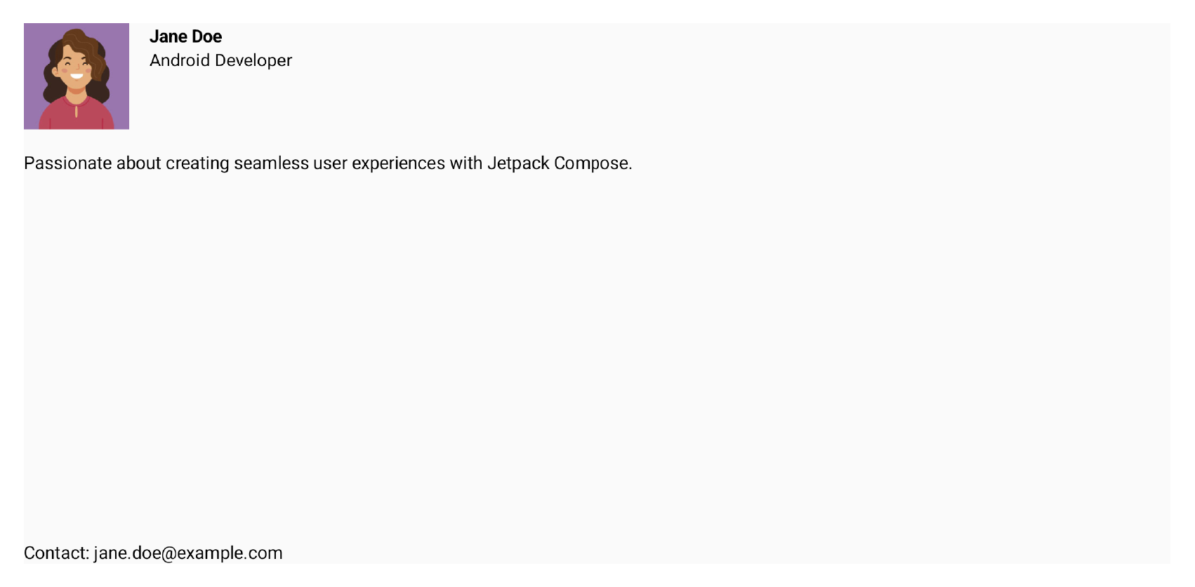 Preview of `ProfileCard` with a flexible `Spacer` applied.