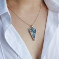 Lace in Silver Long Modern Heart Necklace on Chain - Lily Gardner London