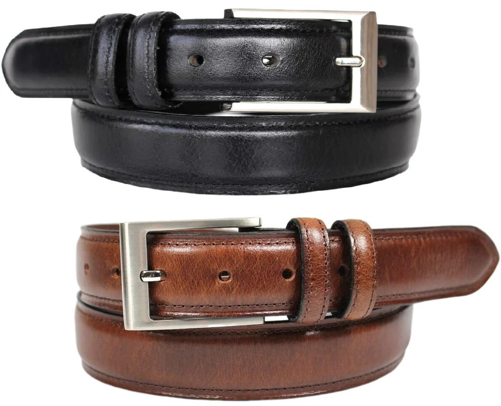 Grain Leather Belt. Brown with Silver Nickle Buckle. Style No 43019 35 MM