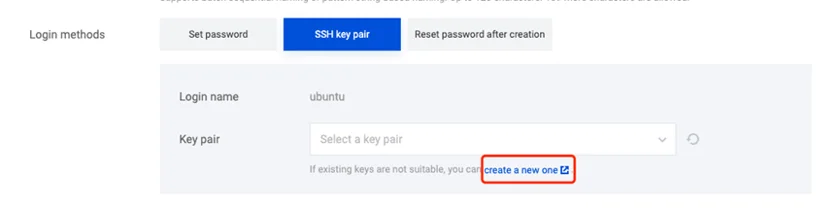 Create a login key pair for VM login to ensure a high security level