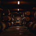 Ouvrier faisant rouler un fût dans un chai traditionnel Dunnage Warehouse de la distillerie Balblair dans les Highlands du nord-ouest d'Ecosse