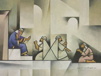 Abstract art painting of the unforgiving debtor.