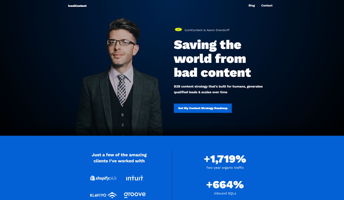 Screenshot of IconiContent , from the content marketing portfolios collection.