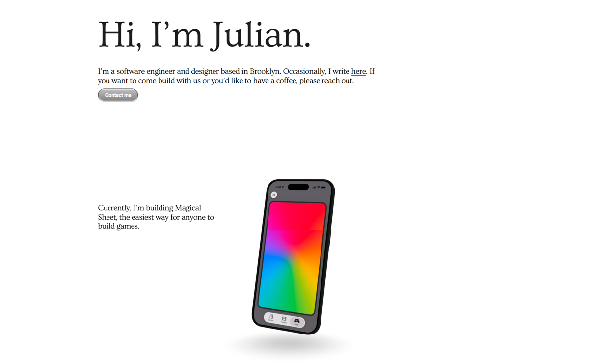 Screenshot of Julian Ozen, from the software engineer portfolios collection.