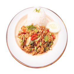 Basil Pork with Rice + Iced Thai Milk Tea