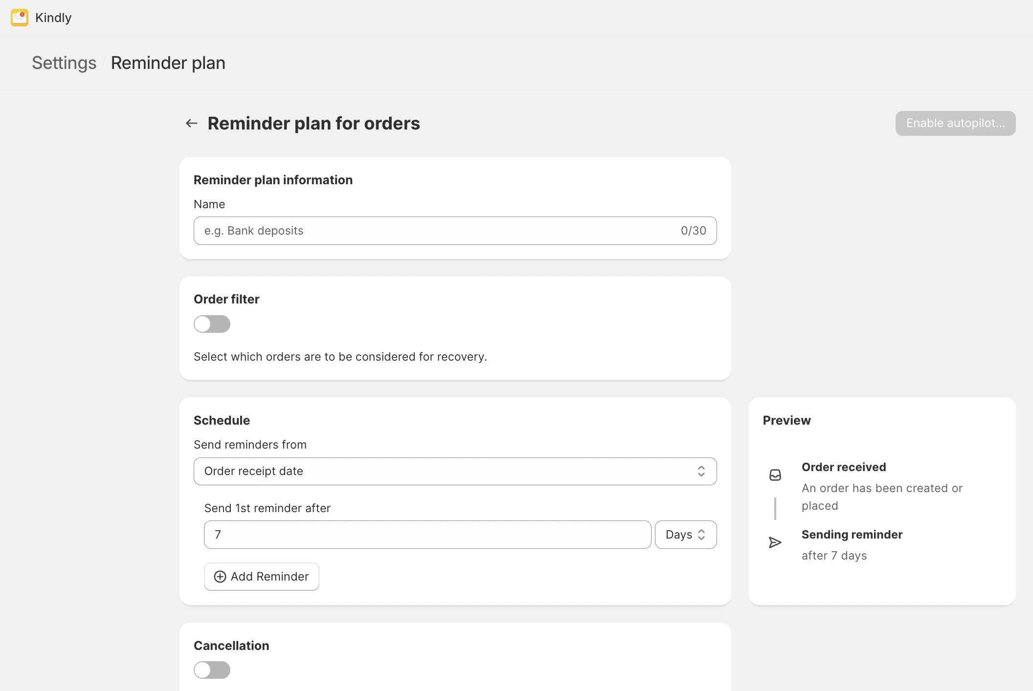 Reminder plan settings