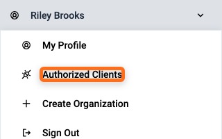 Authorized Clients in the user menu