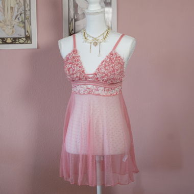 Coral Lace Slip Dress (Vintage - S/M)
