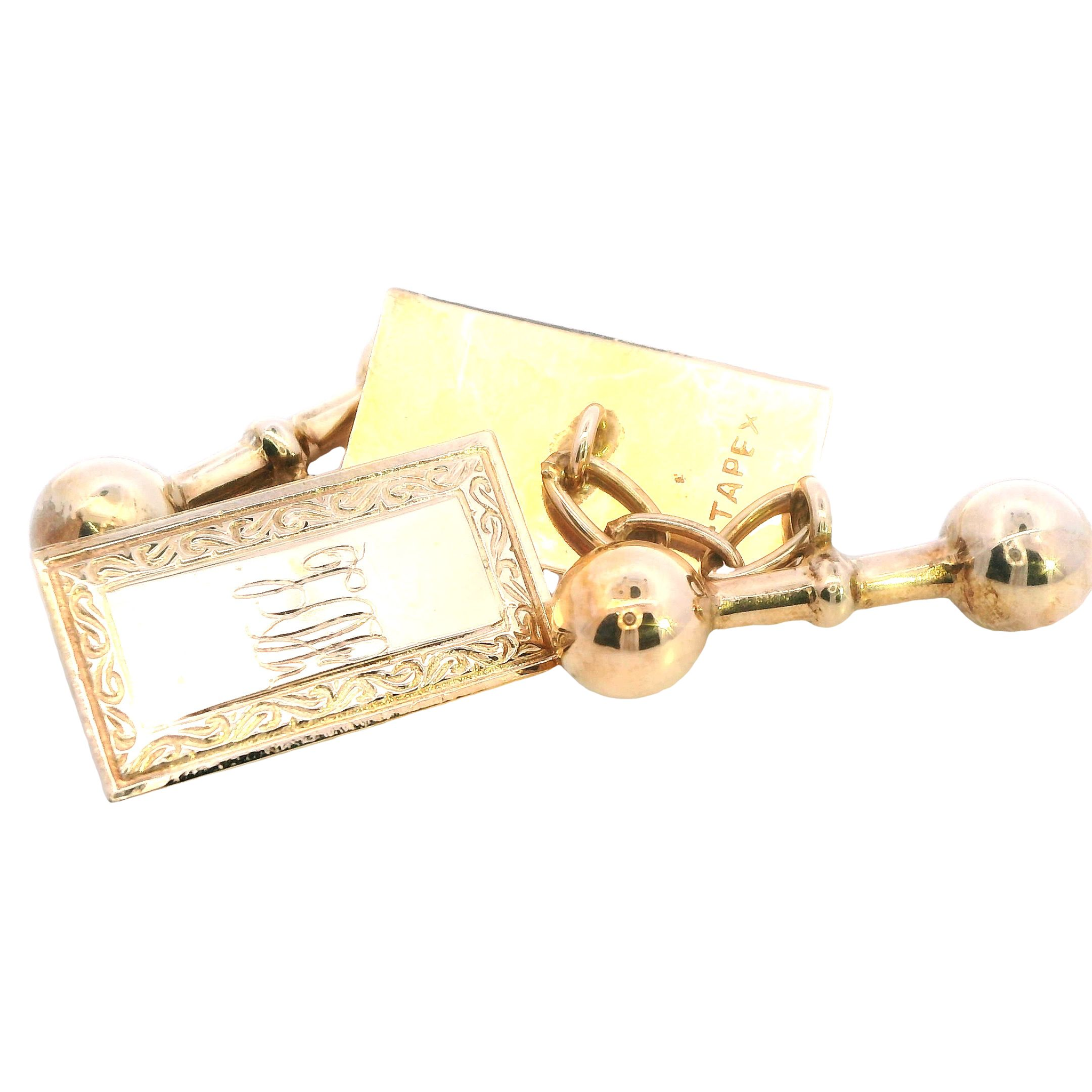 Hand Carved 9ct Yellow Gold Cufflinks - Image 3