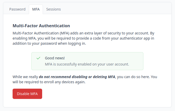 Disabling MFA on your account