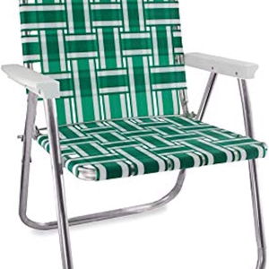 Lawn Chair USA | Folding Aluminum Webbed Chair for Camping, Sports, and Beach | Classic - Green and White with White Arms