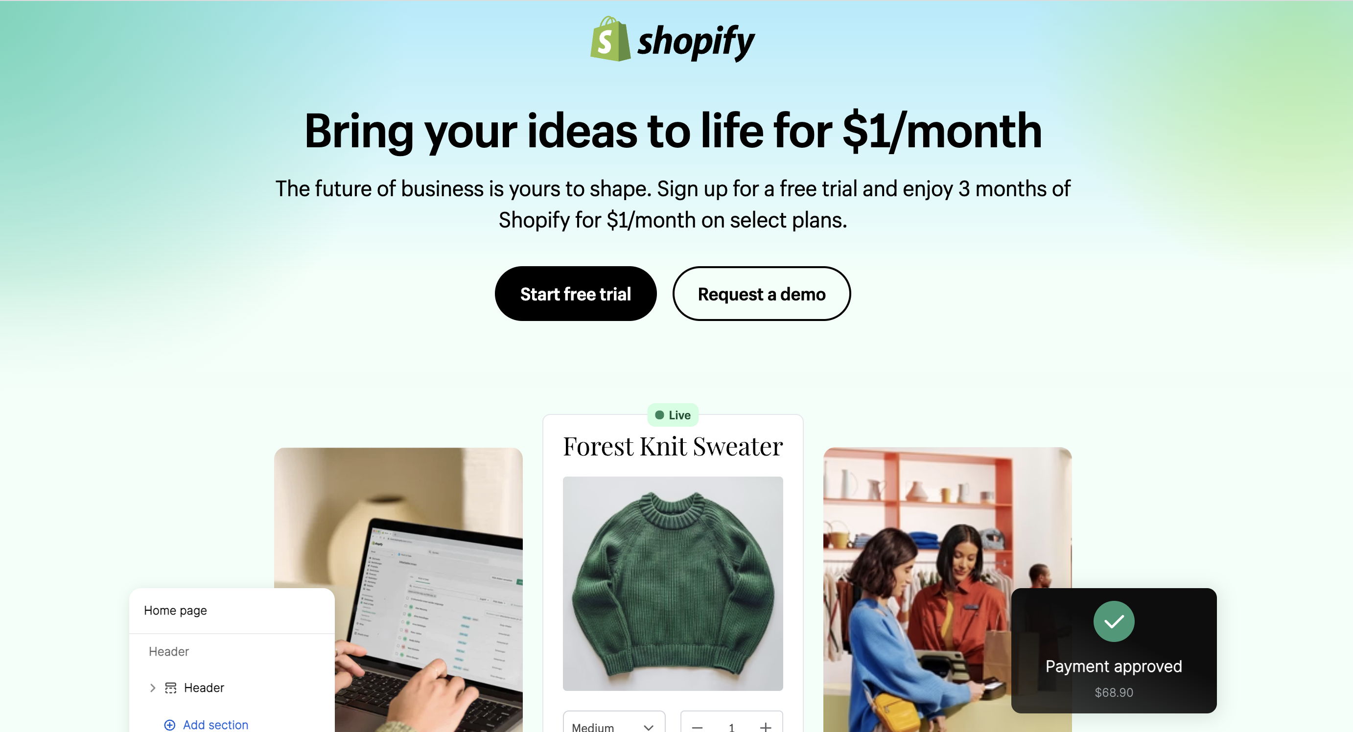 Shopify $1 free trial