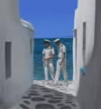 painting of two soldiers, mykonos