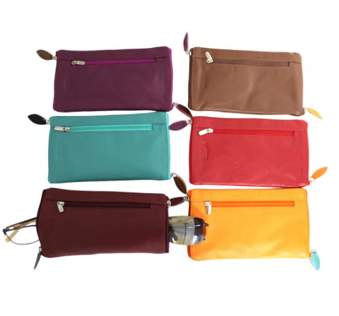 Double Sided Glasses Case for Two Pairs with Zipper. Quality Full Grain Leather. Style No: 14036.