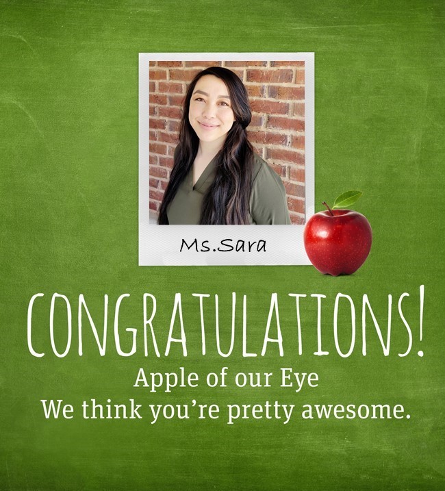ms. sara as the apple or our eye employee of the month 