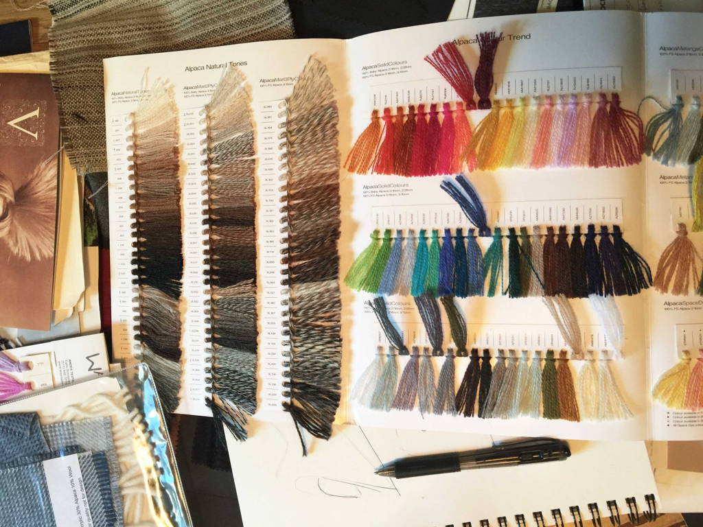 Design swatches, leather and yarn choices
