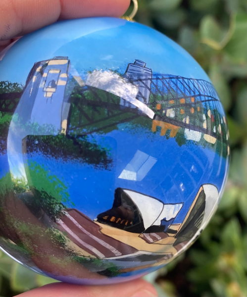 Inside Painted 80mm Sydney Harbour Personalised Christmas Bauble - Image 3