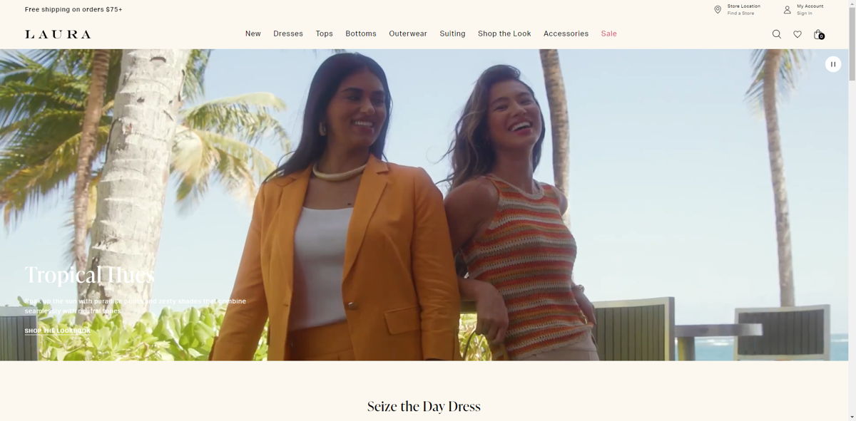 Screenshot of Laura, from the shopify clothing stores collection.
