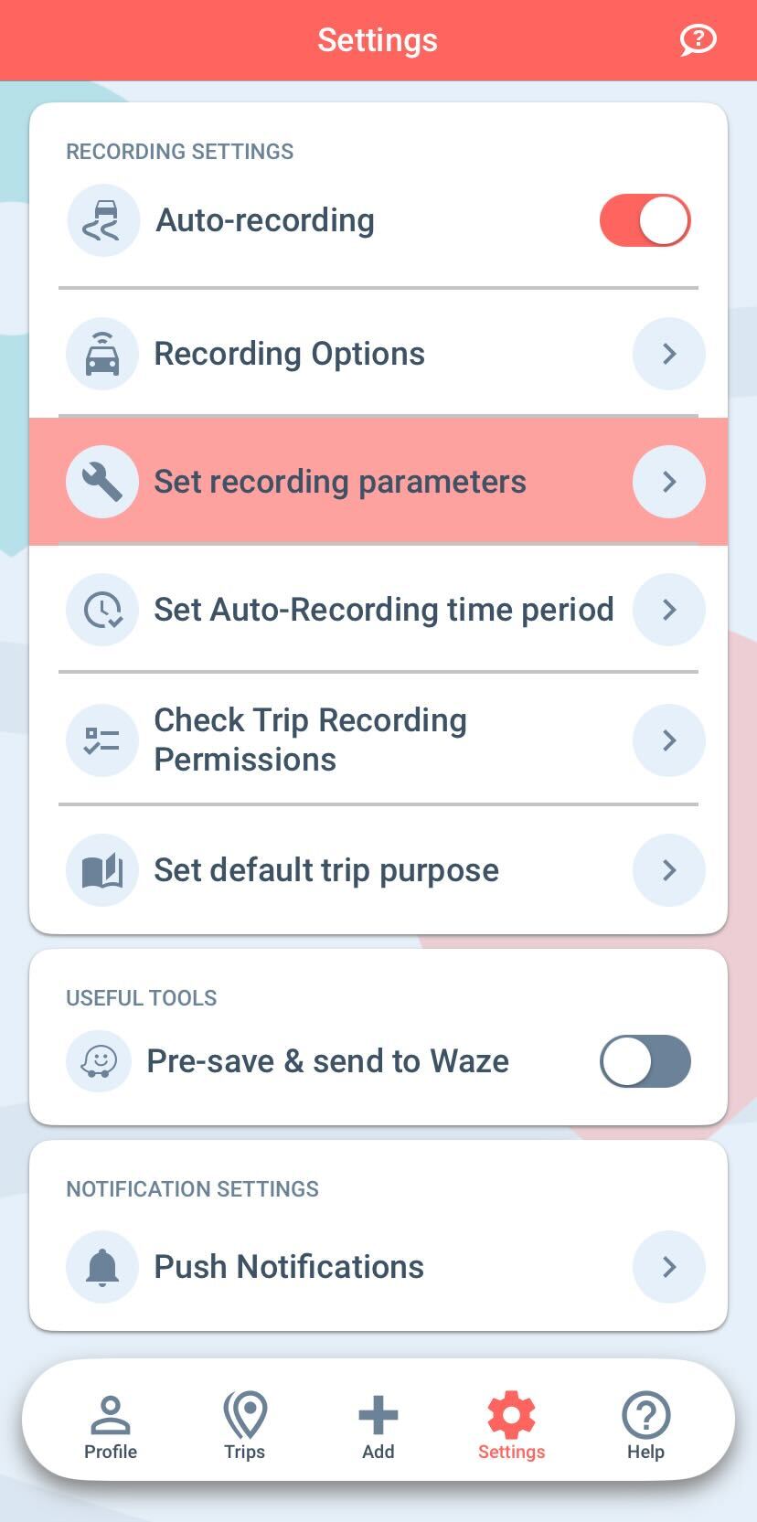 set recording parameters