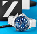 Omega SEAMASTER 42mm blue dial on a white ZEALANDE rubberstrap