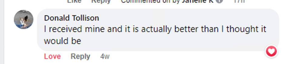 Facebook comment from an Obalus owner