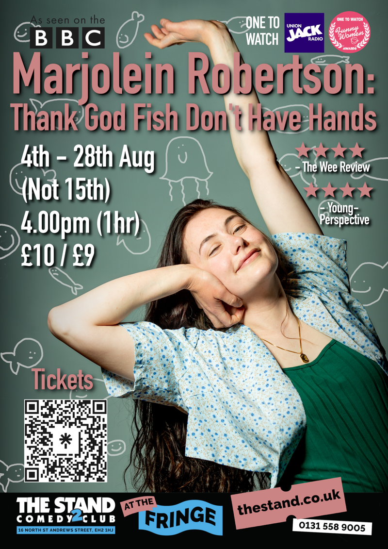 The poster for Marjolein Robertson: Thank God Fish Don't Have Hands