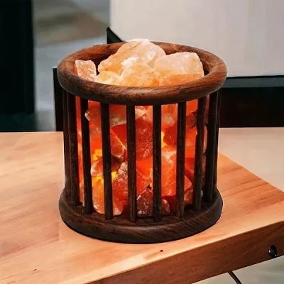 Salt Lamp - Wooden Round Basket