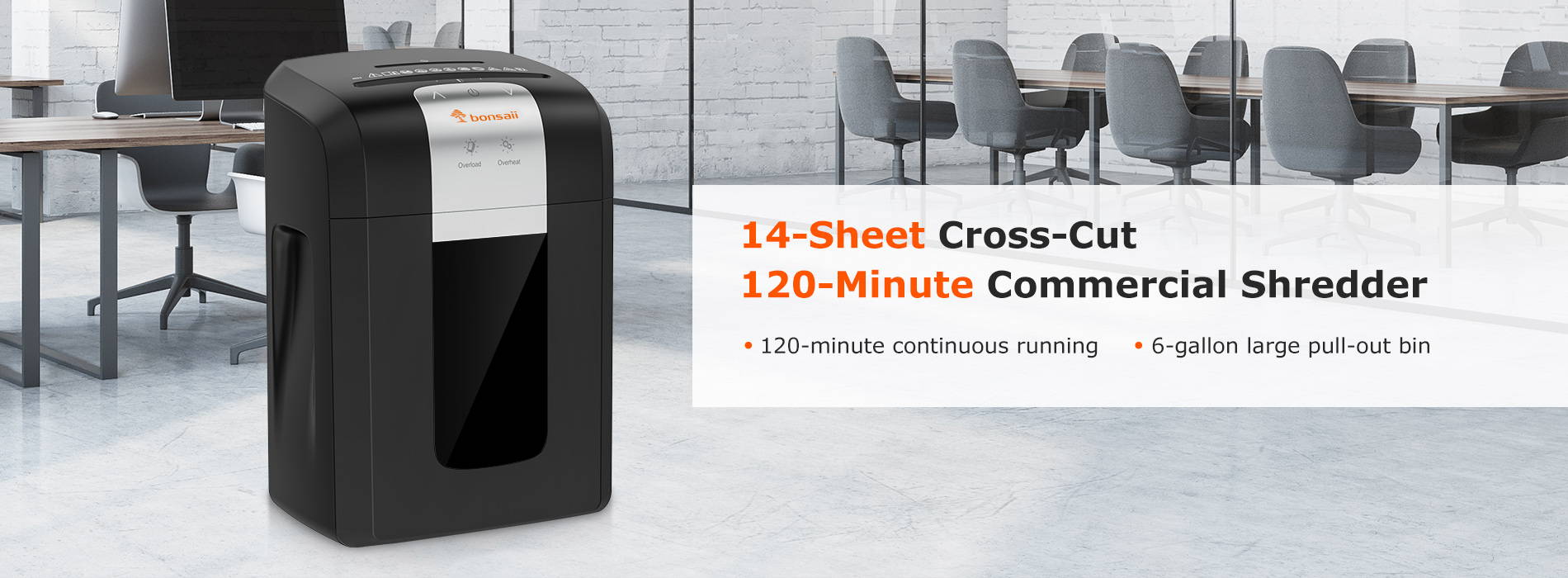 14-sheet cross-cut 120-minute commercial shredder- 120 minutes continuous running 6-gallon large pull-out bin