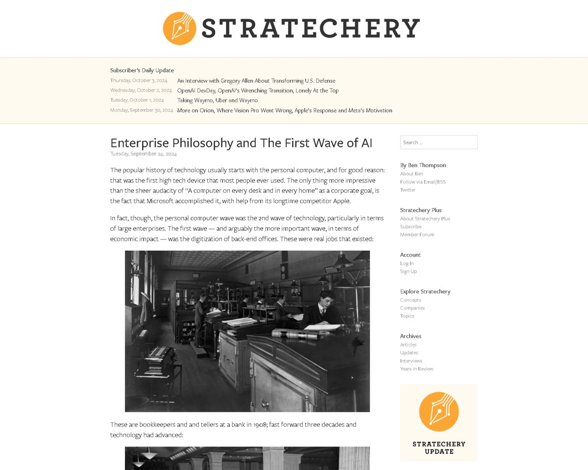 Screenshot of Stratechery, from the yellow websites collection.
