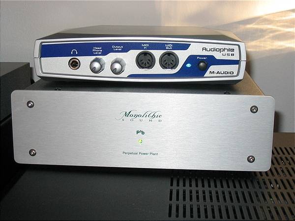 The MAudio unit (on top of the P3A's power supply)