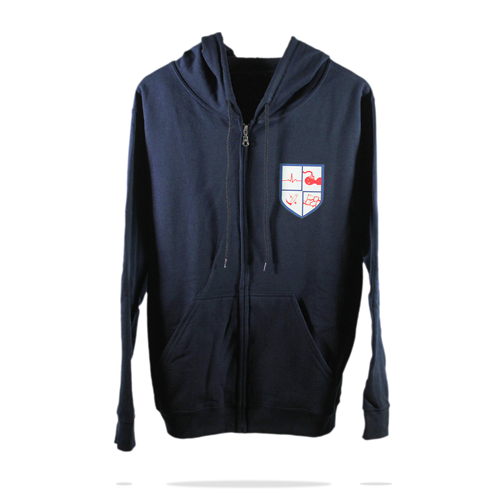 Upper chestt printed design on navy blue cotton fleece full zip hoodies sj clothing manila philippines