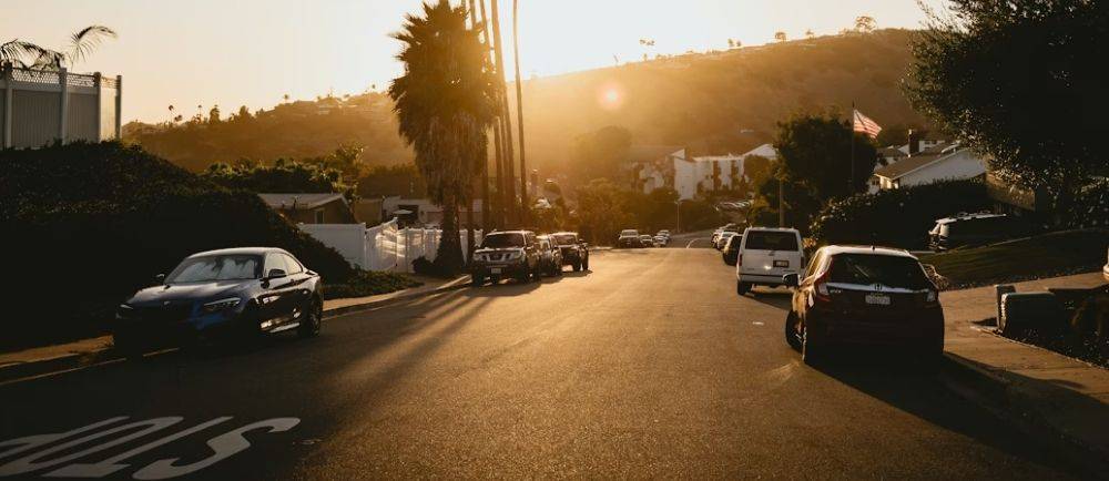 A street in califirnia as sunset