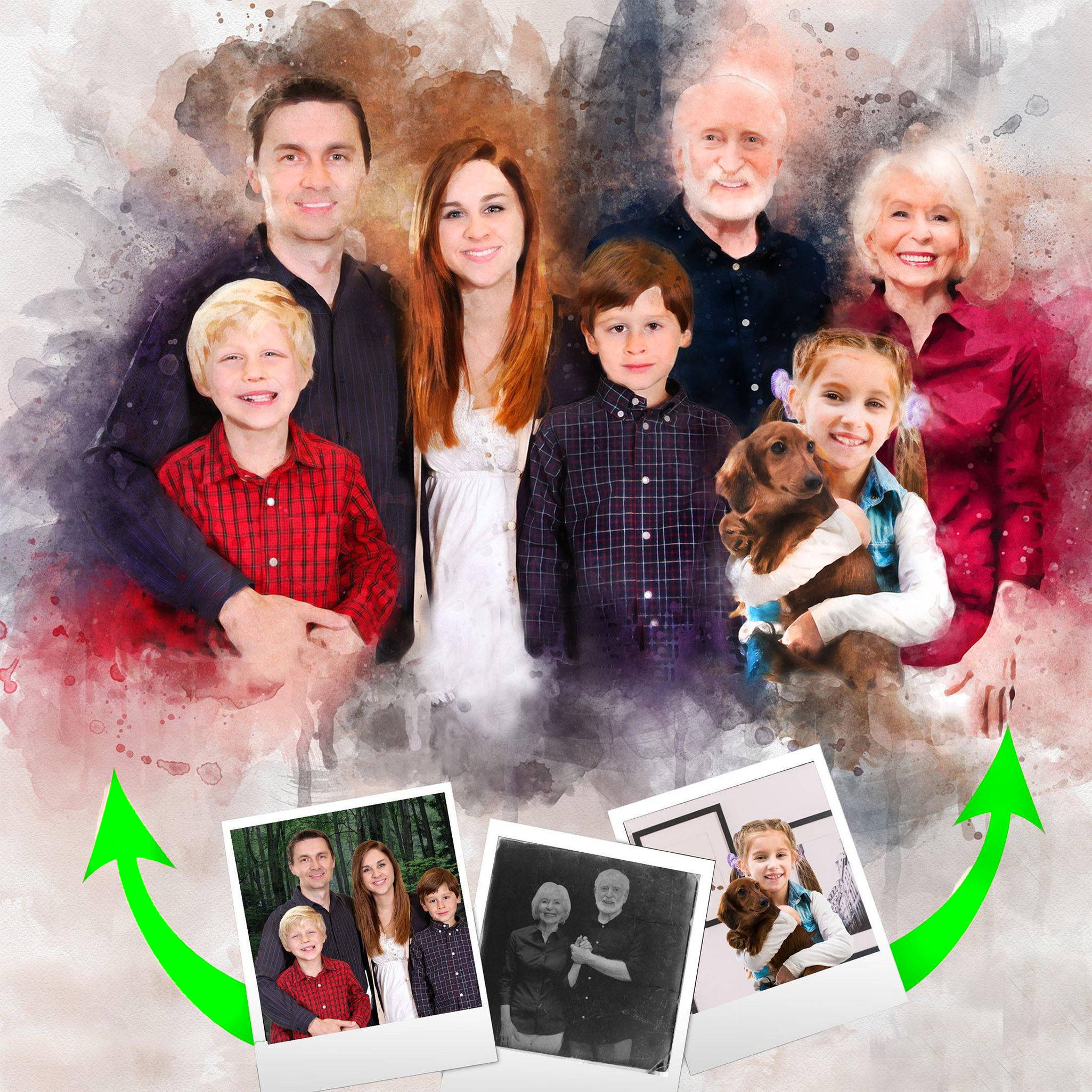 Gift Ideas for Those Who Have Lost a Loved One - Add a Loved One to a Photo, Create Portraits from Multiple Generations, Transform Family Photos into Beautiful Paintings, Capture Your Family's Essence with a Family Portrait |Combine Photos and Images | Merge Images to one Family Pictures with Deceased Loved One- FromPicToArt