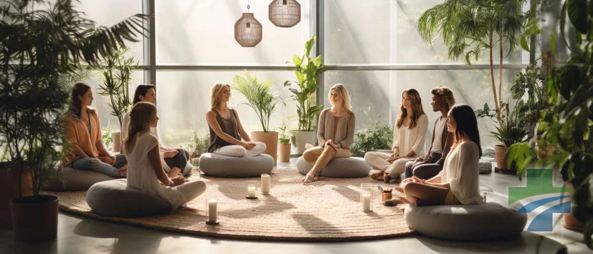 Healthcare professionals participating in a mindfulness and wellness session.