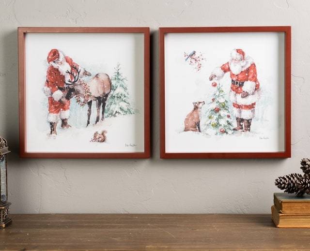 melrose santa claus with reindeer framed prints