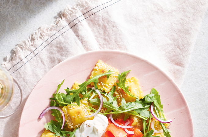 Raviolis au fromage et saumon fumé