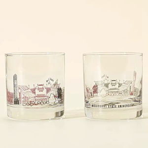 College Cityscape Rocks Glasses - Set of 2 | Mississippi State University